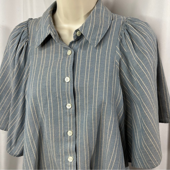 The Great Puff Sleeve Striped Cotton Blouse Sz 1 - Picture 2 of 8